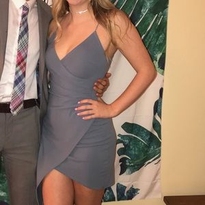 blue asymmetrical mini dress